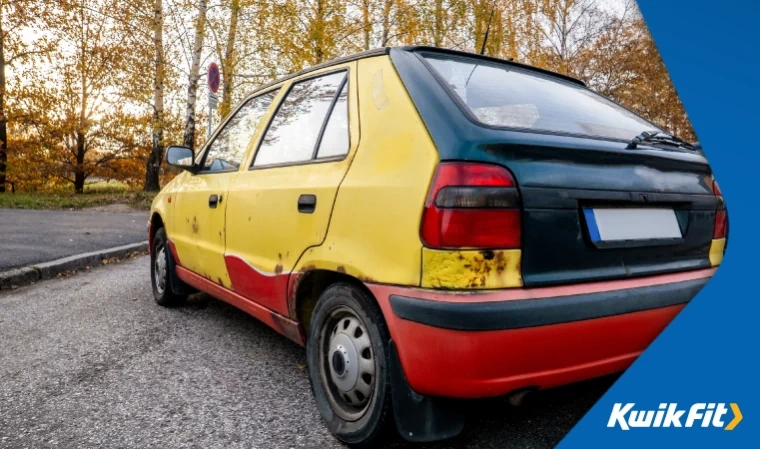 1990s Peugeot 205 looks like it's had lots of repairs and has been neglected.