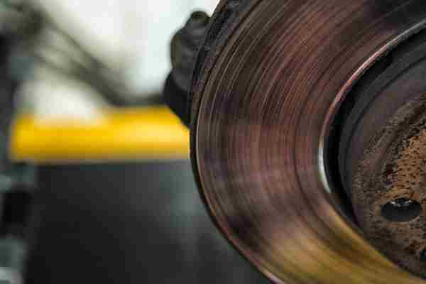 Brakes on a car being tested during an MOT